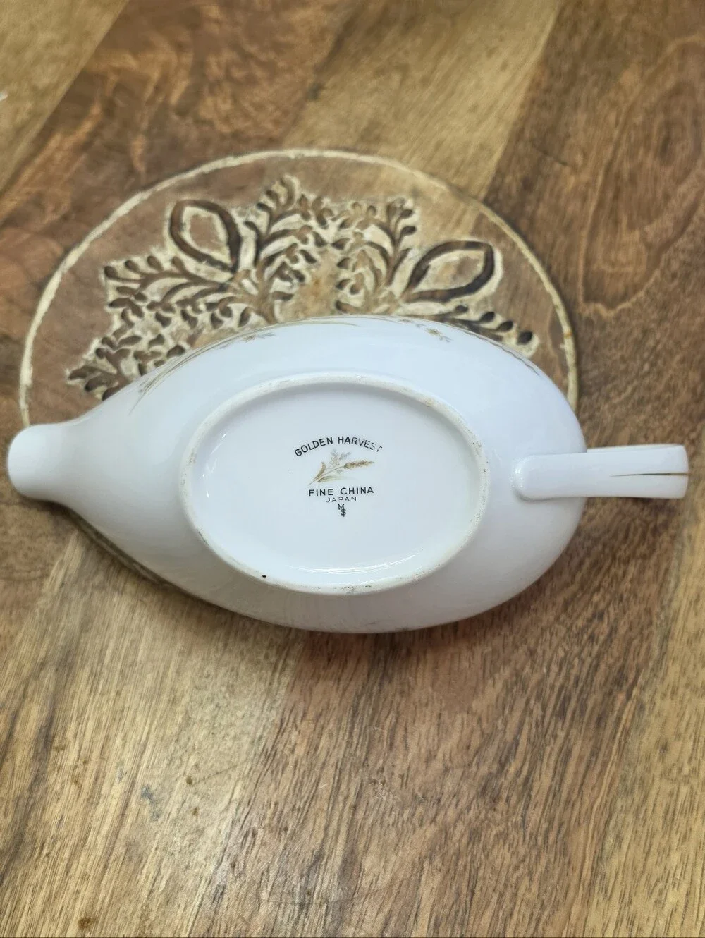 Vintage Golden Harvest Fine China Japan Gravy Boat Wheat Motif Gold Trim MCM Vtg